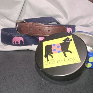 Navy and Brown Belt with Pink Elephants